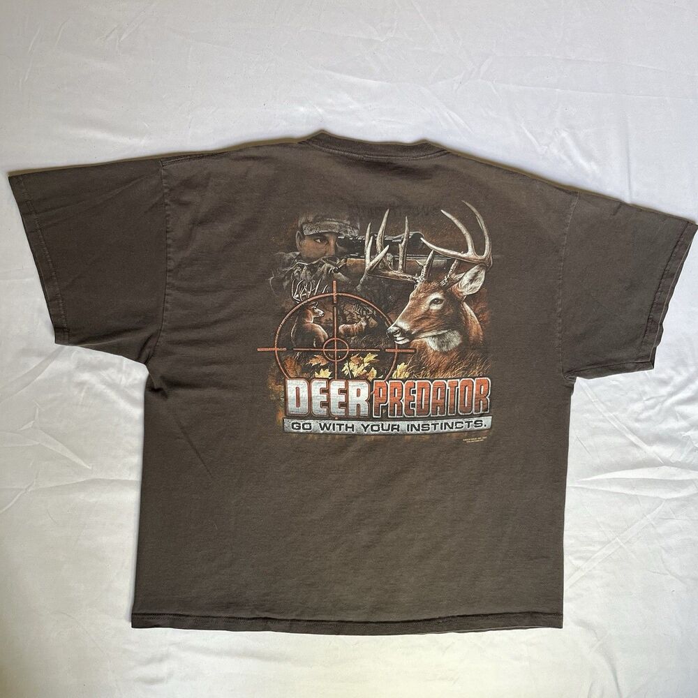 Vintage Y2K Delta Hunting T-Shirt Men XL Deer Predator Buck Gun Rifle Brown 2007